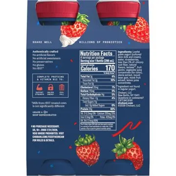 Chobani 20G Protein Zero Sugar Added Strawberries & Cream Yogurt Drink 10 oz Bottles, 4 ct