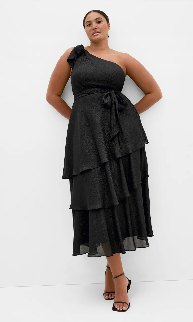Enchant One Shoulder Maxi Dress - black