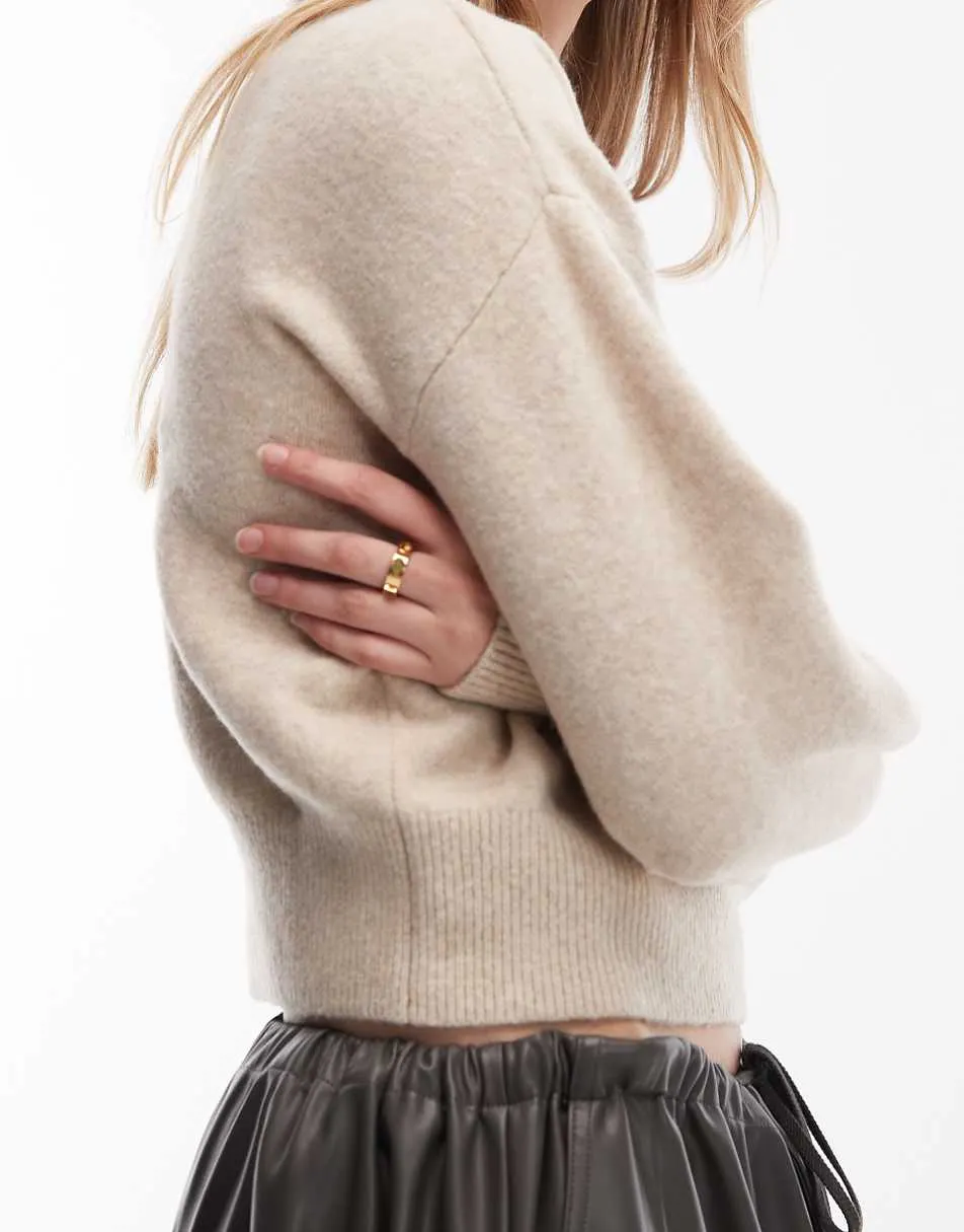 & Other Stories mock neck jumper in beige melange