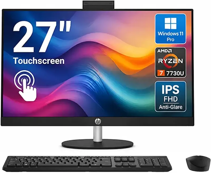 HP 27" Touchscreen All-in-One Desktop Computer, AMD Ryzen 7 7730U | 32GB RAM, 1TB SSD, Windows 11 Pro, 27'' FHD IPS Anti-Glare Display, FHD IR Camera, AMD Radeon Graphics