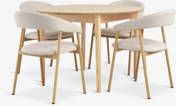 MARSTRAND + EJSING MARSTRAND Ø110 naturel eiken + 4 EJSING stoelen beige