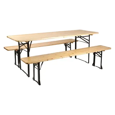 Set camping mesa y bancos madera 3 piezas