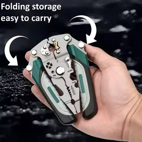 Foldable Wire Stripper, Pulley Design Multi-Function Electrician Wire Splitter Wire Winding Pliers Crimping Pliers Hand Tool