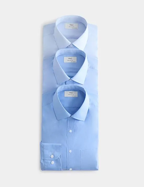 3 Pack Regular Fit Easy Iron Long Sleeve Shirts