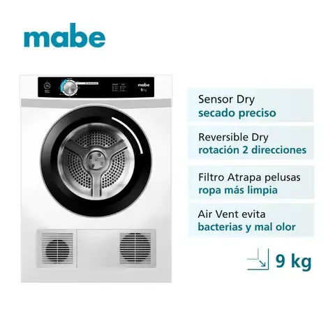 Secadora de Ropa Mabe 9kg Carga Frontal con Evacuación SEM090VBBB0