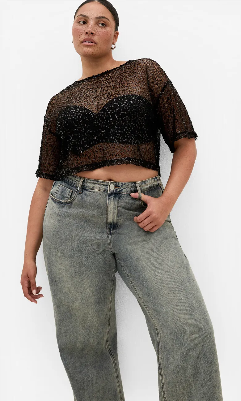 Stardust Sequin Crop Top - black
