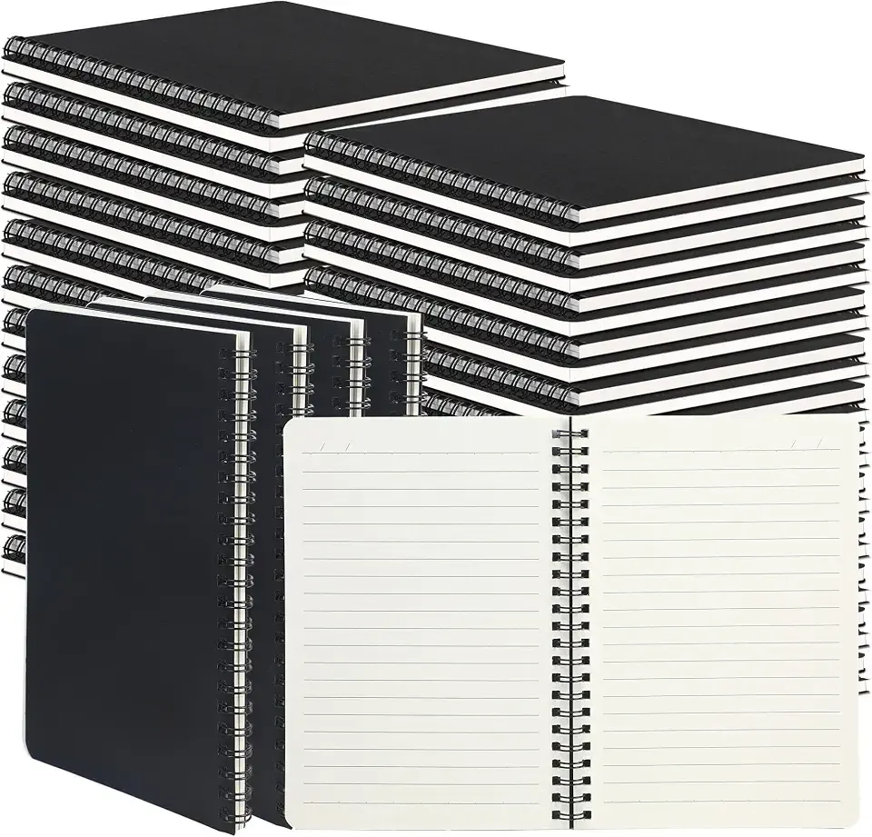 miikoul 100 Packs A5 Spiral Notebooks, Black Ruled Notebooks Bulk, 8.0"×5.6", 60 Sheets/120 Pages, Hardcover Lined Journal Notepad Travel Notebooks for Office and Back to School Supplies