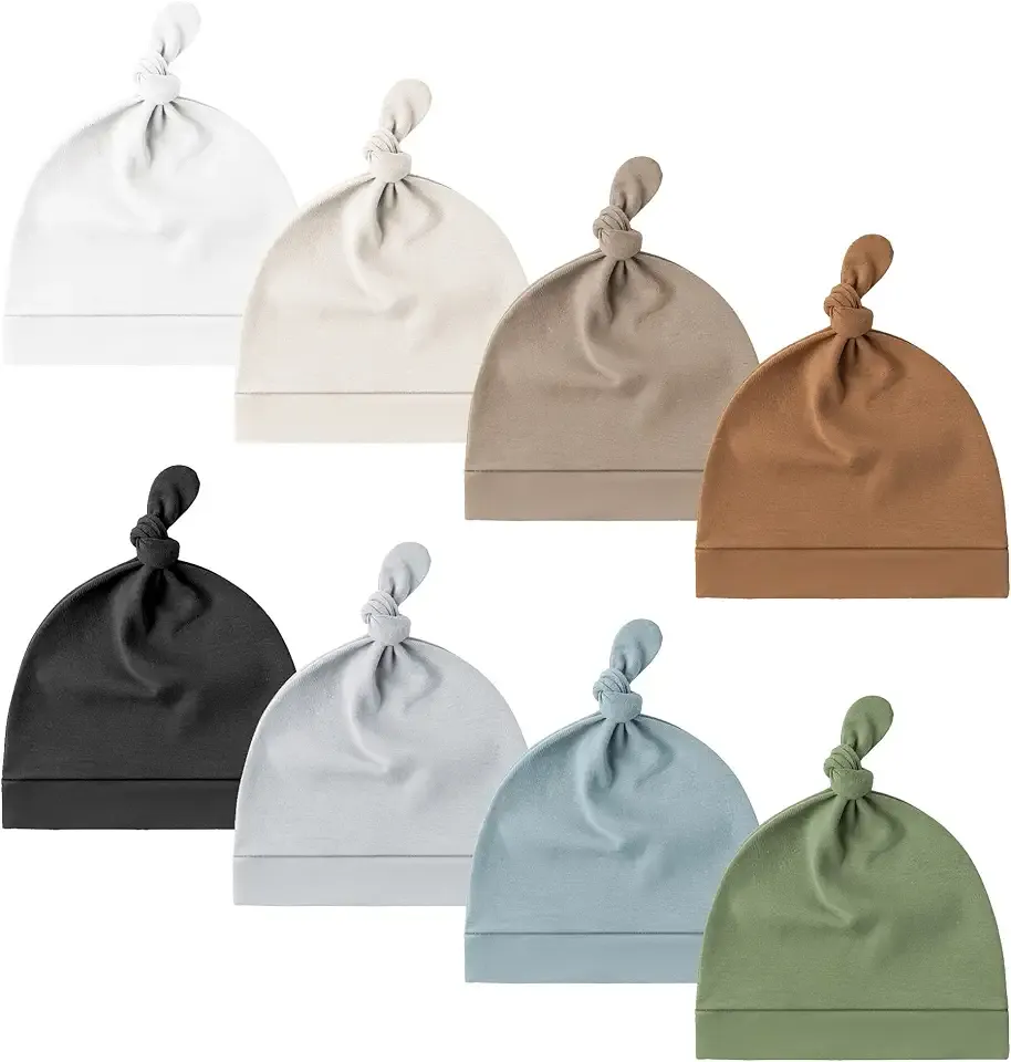 Konssy 8 Pack Baby Newborn Hats Set Knot Beanie Hats Soft for Infant Baby Girls Boys Caps 0-6 Months