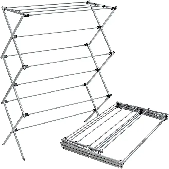 Honey-Can-Do Oversize Family-Size Laundry Drying Rack, 35.5" Extra-Wide (22% Wider Than Standard), 50lb Capacity Sturdy Steel, Foldable Clothes Rack, Silver