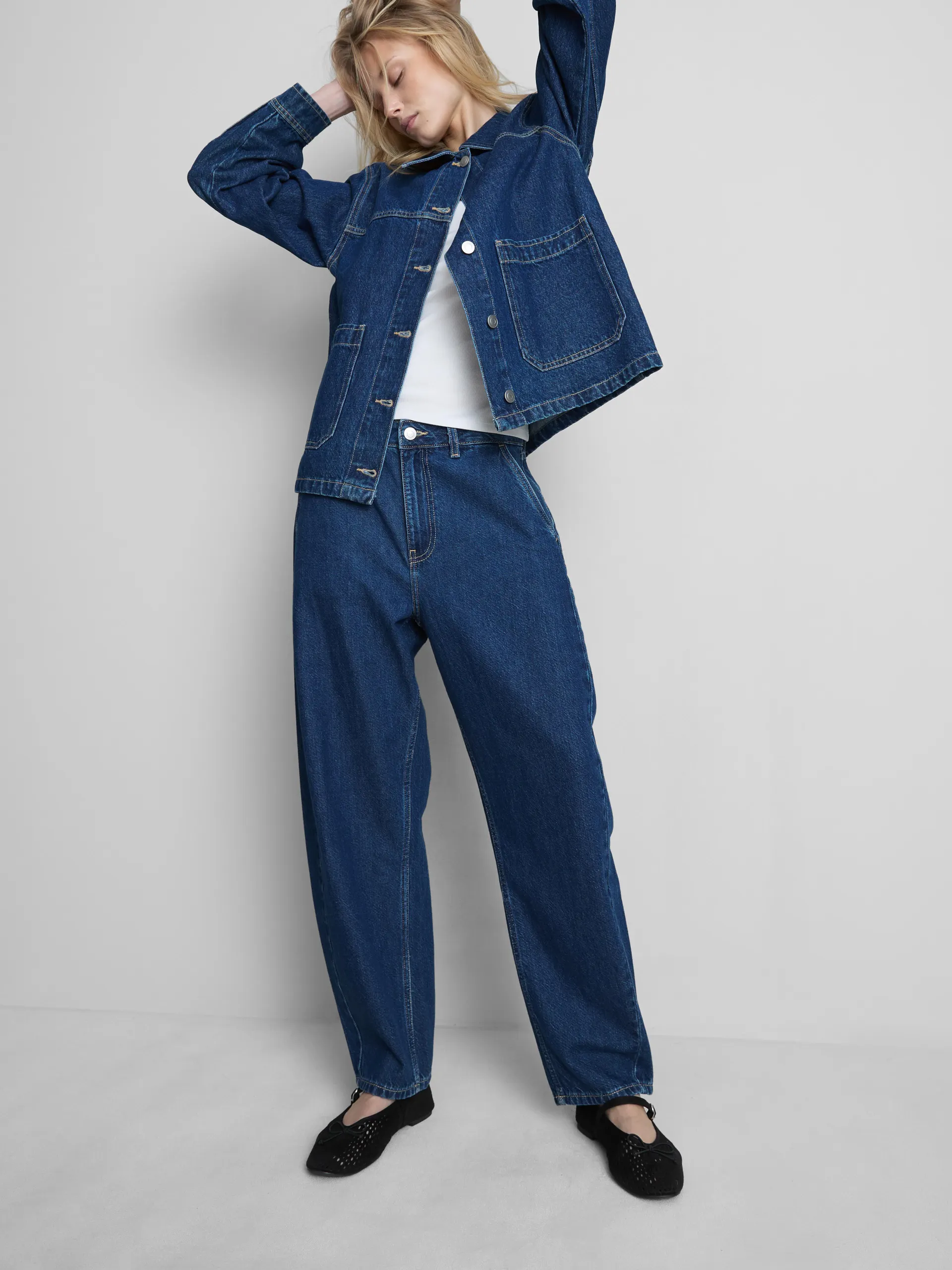 Jean barrel en denim de coton