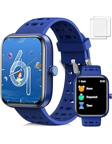 Smart Watch for Kids, Kids Smart Watch with Sleep, Heart Rate Monitor & Fitness Tracker, Kid Watch with Puzzle Games, Sports Modes & DIY Dials, Kid's Gifts for Birthday, Children's Day, Reward-Blue