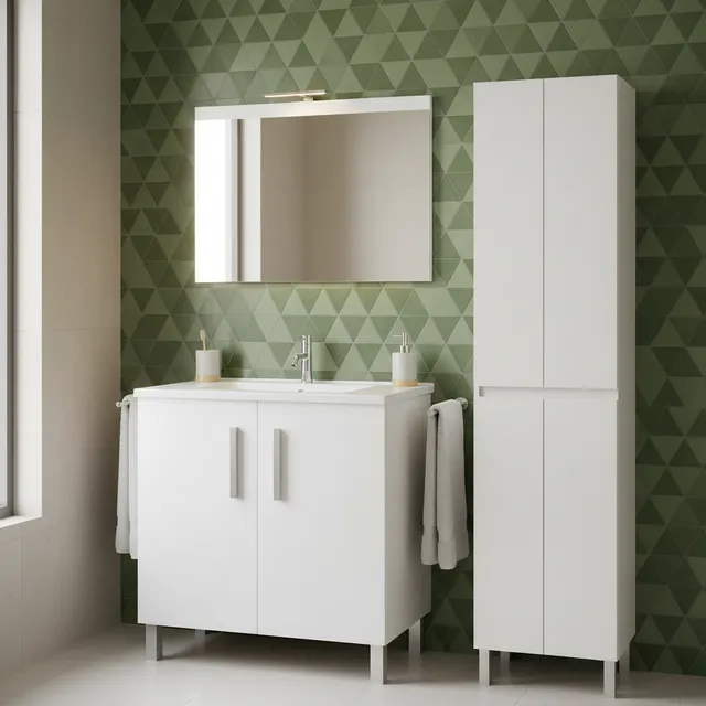Mueble de baño con lavabo y columna Nerea blanco 80x45 cm