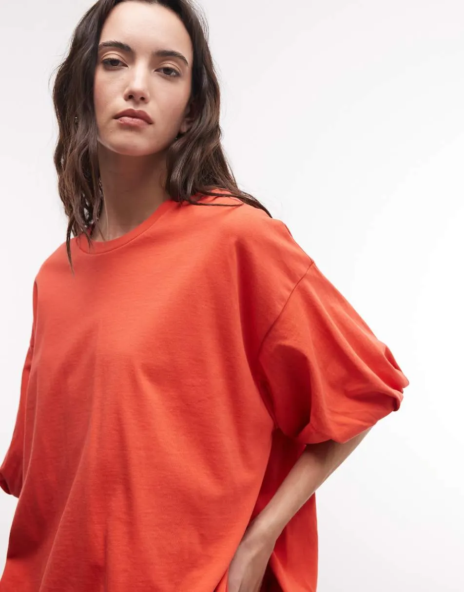 ASOS DESIGN oversized bubble hem t-shirt in red
