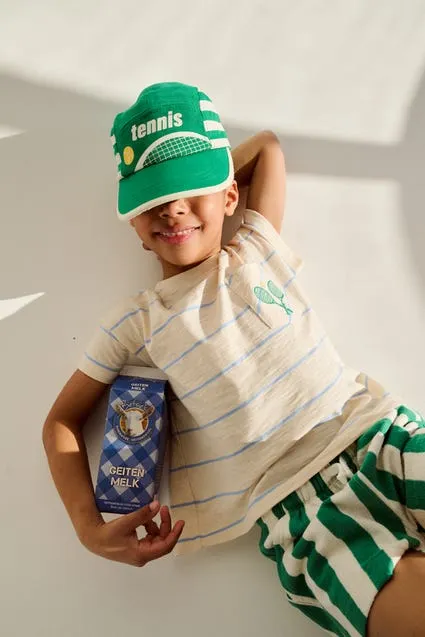 Kids T-shirt tennis met strepen en borstzakje in katoen