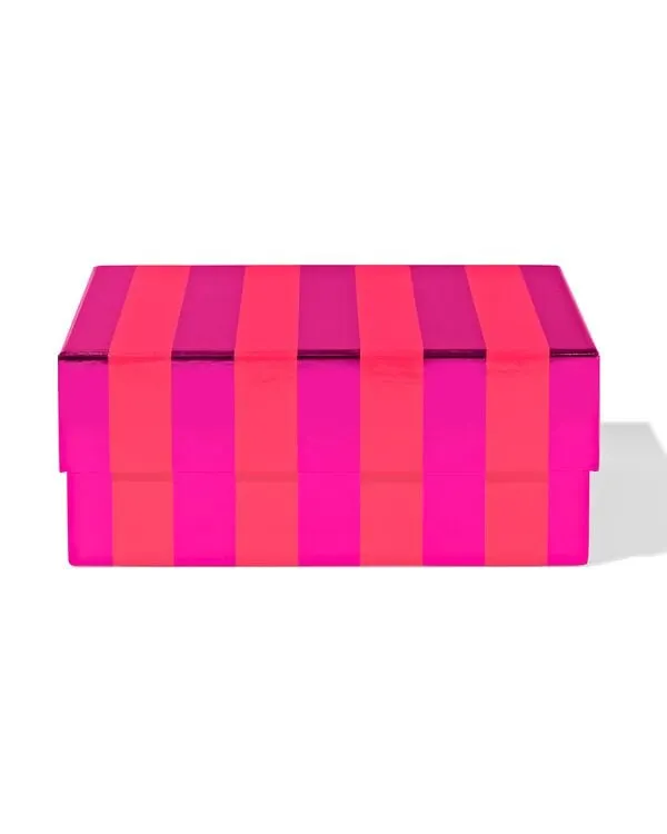 cadeaudoos 22x22x9cm strepen roze-rood