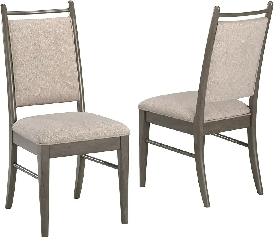 Inspire Q - Dining Chair Set of 2 - Transitional Design, Grey Finish, Beige Fabric - Easy Assembly - Ideal for Dining Room, Kitchen (332GAC-BF)