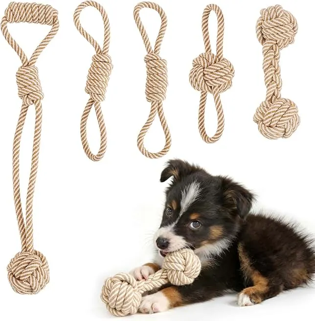 Dog Rope Toy for Small Dog 5pcs, Natural Chew Toys for Puppy, Medium Dogs | Tug of War Rope for Puppies Clean & Relieve Teething
