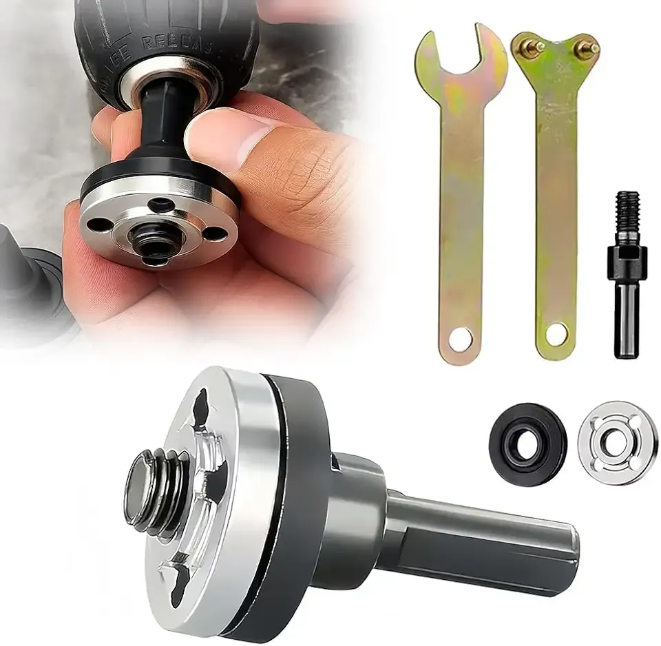 Electric Drill Angle Grinder Connecting Rod Set,Metal Angle Grinder Adapter with Spanner,Adjustable Rotary Driver Cutter Shaft Accessories for Cutting Disc,Polish Disc (1, 6mm Set)