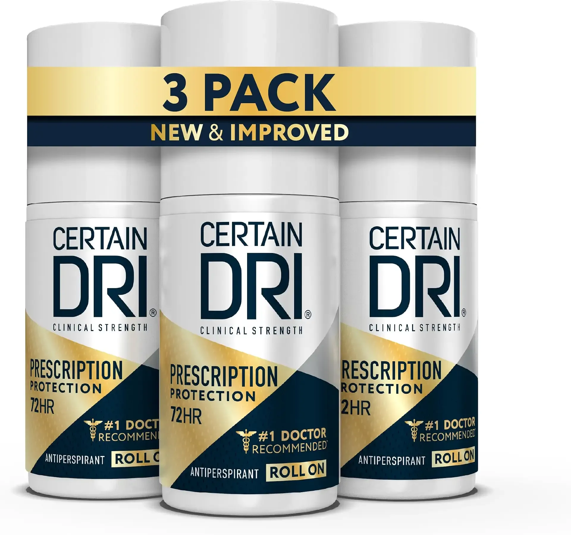 Certain Dri Rx Strength Clinical Antiperspirant Roll-On, 1.2 oz (3 Pack) | 72-Hour Sweat & Odor Protection for Excessive Sweating & Hyperhidrosis, 15% Aluminum Chloride, Fragrance-Free
