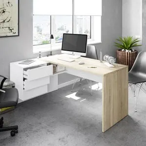 Mesa escritorio Office roble canadian y blanco artik 145x61,5x73 cm