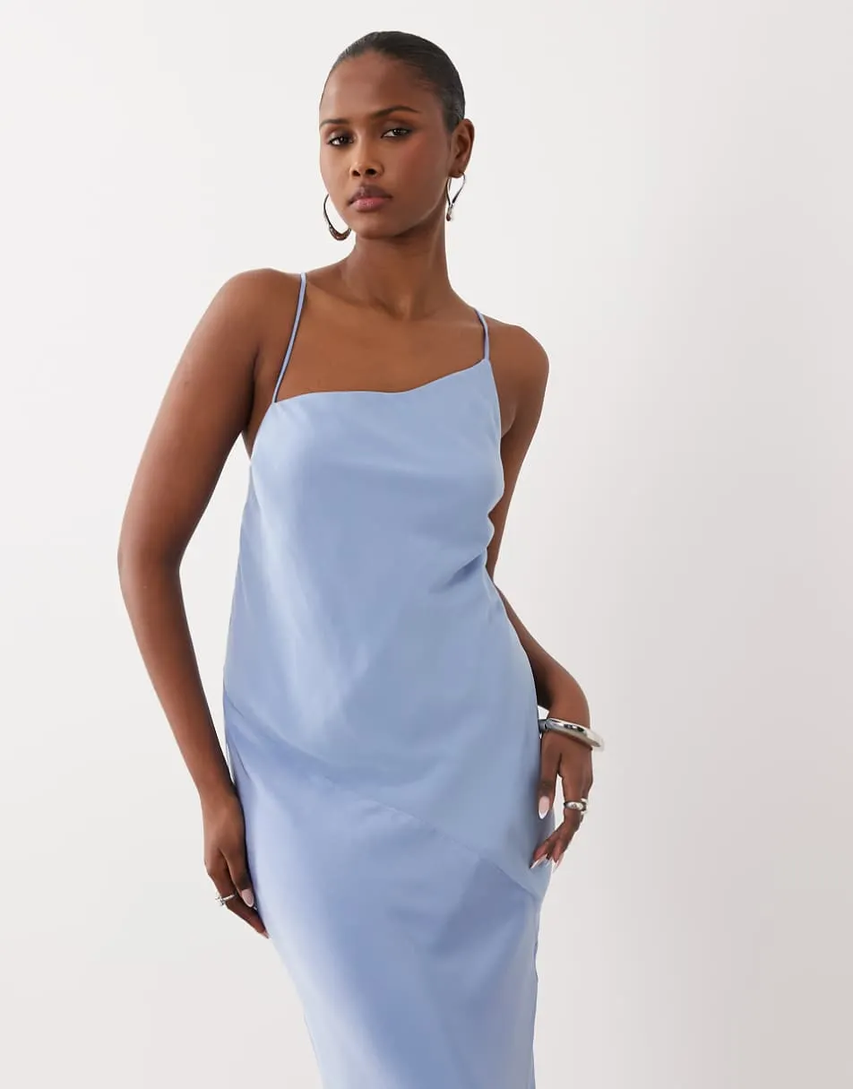 ASOS DESIGN hybrid satin panel cami maxi dress in light blue