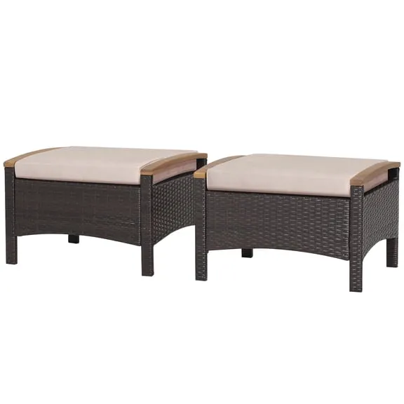 BLACK JAGUAR Outdoor PE Wicker Ottoman Set of 2 Patio Rattan Footrest Seat with Soft Cushions & Curved Acacia Wood Handles Beige, Price Now $109.99 Was $151.99 $3.83/ea Options from $99.99