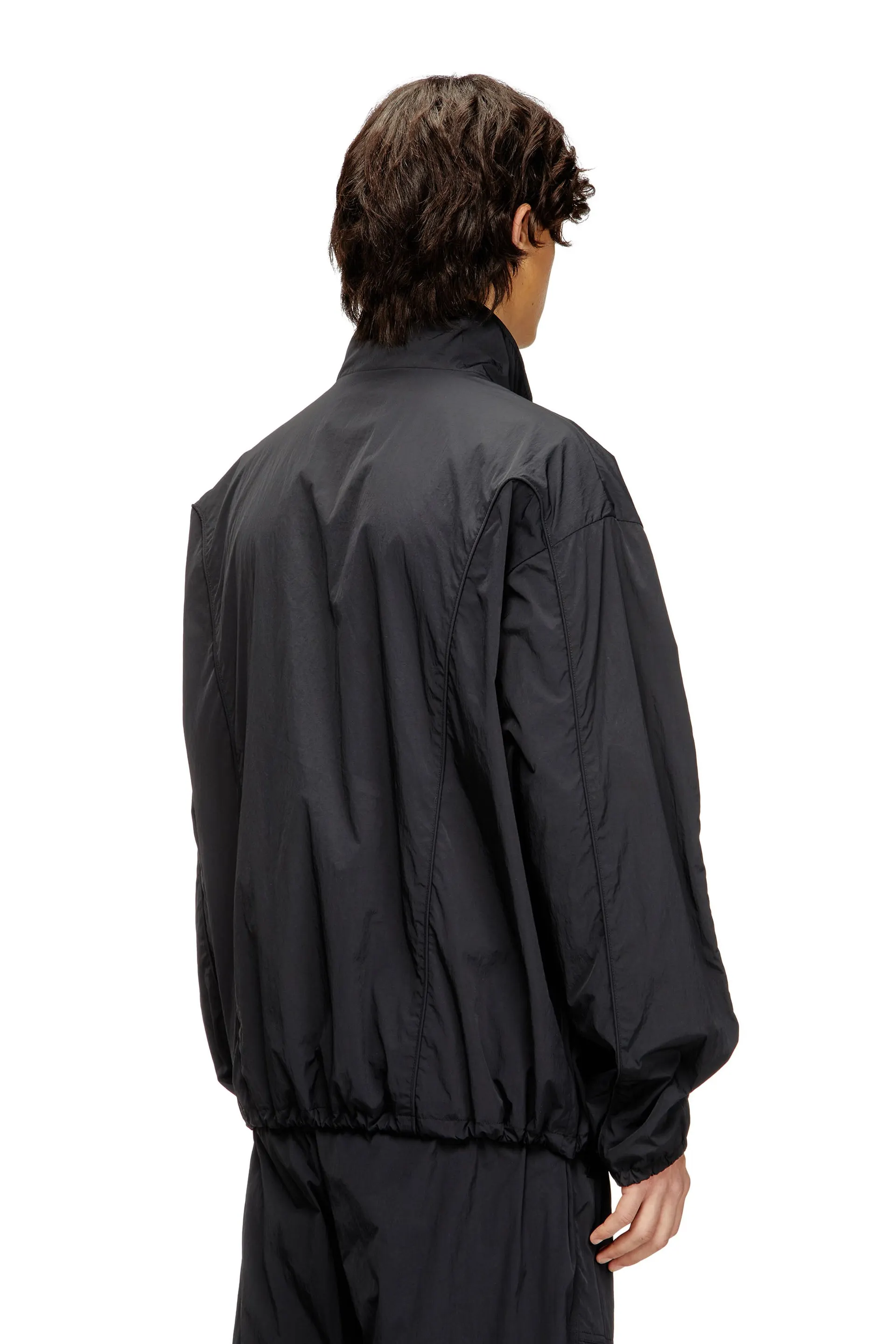 Crinkled-nylon jacket with piping