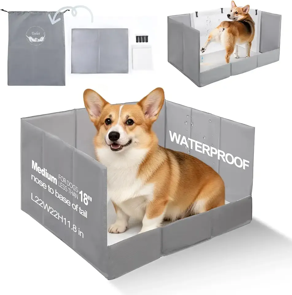 HQ4US 4LEGS Dog Litter Box, Pee Pad Holder Foldable, 22''x 22'' Indoor Dog Potty Tray for Medium Dogs, High Walls, Seamless, No Assembly, Waterproof, Easy to Clean, No Spill,Portable for Travel