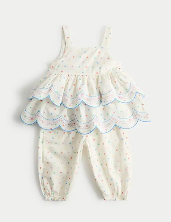 2-teiliges Set (Oberteil und Hose) aus reiner Baumwolle mit Pünktchen (0–5 Jahre)