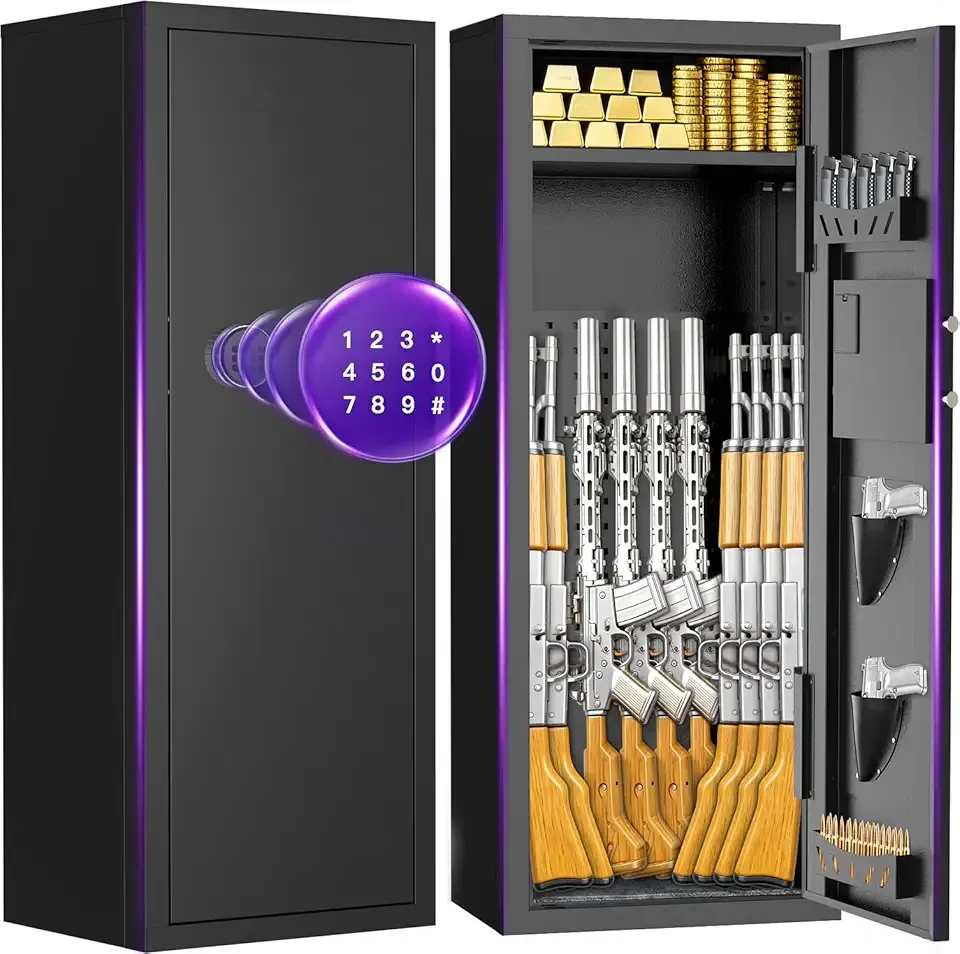 10-15 Gun Rifle Safe for Home Security, Gun Safe for Rifles and Pistols - Quick Access Digital Keypad | Easy Assembly Gun Safe with Adjustable Shelves (Fits Shotguns & Ammo)