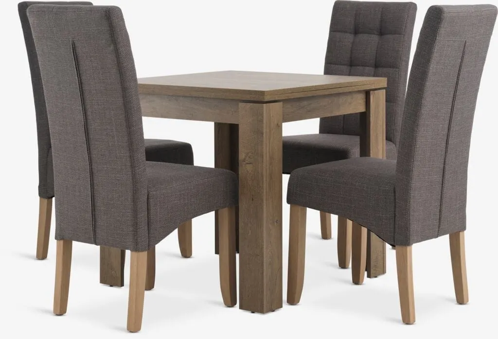 VEDDE Tavolo L80/160 rovere scuro selvatico +4 BJERREBY gri.
