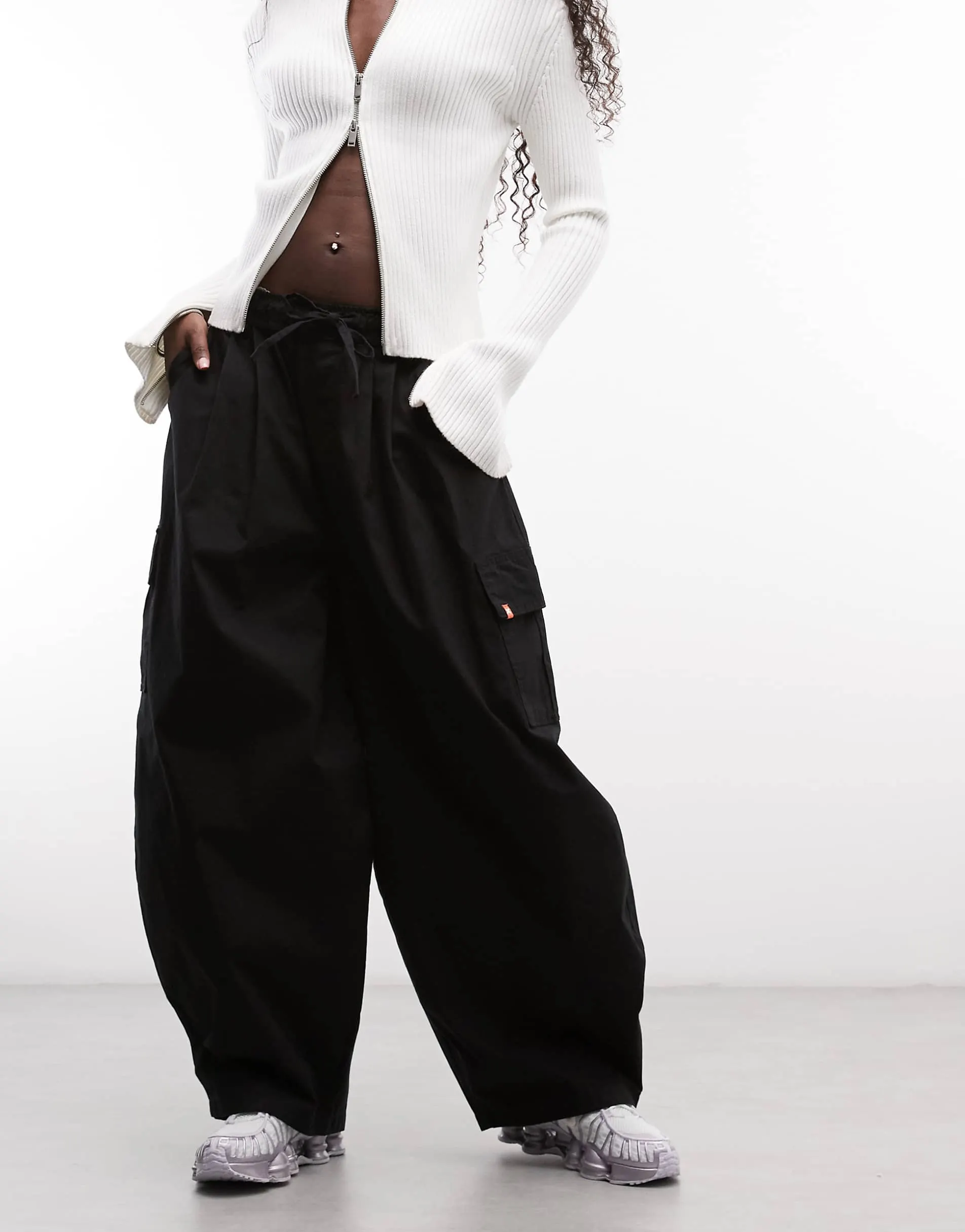 COLLUSION utility pocket baggy cargo trousers in black