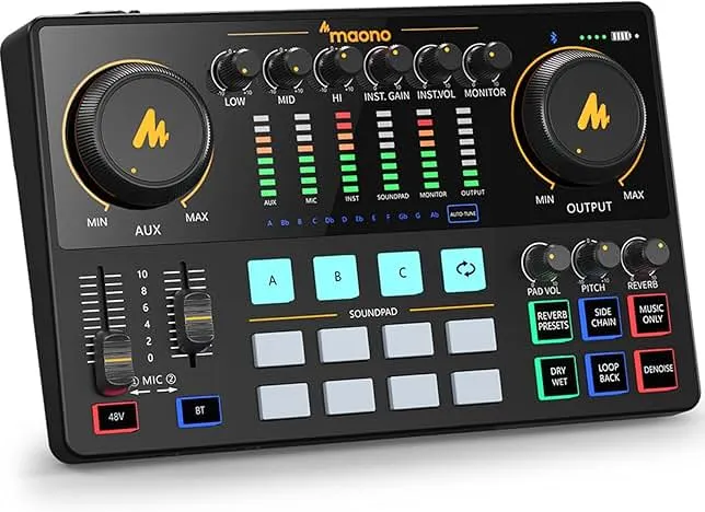 MAONO Audio Interface, MaonoCaster 10-Channel Podcast mixer with Pro-preamp, 48V Phantom Powe…