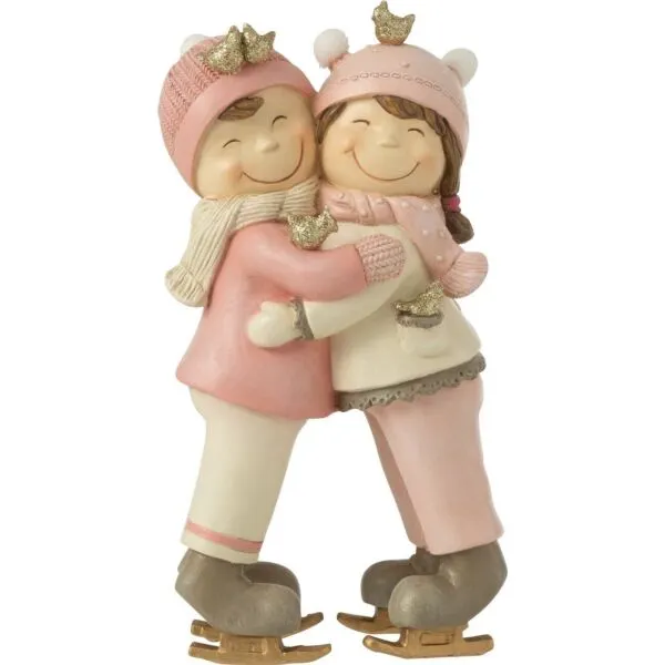 J-Line beeldje roze/goud - polyresin - 8,5 x 11,5 x 21,5 cm
