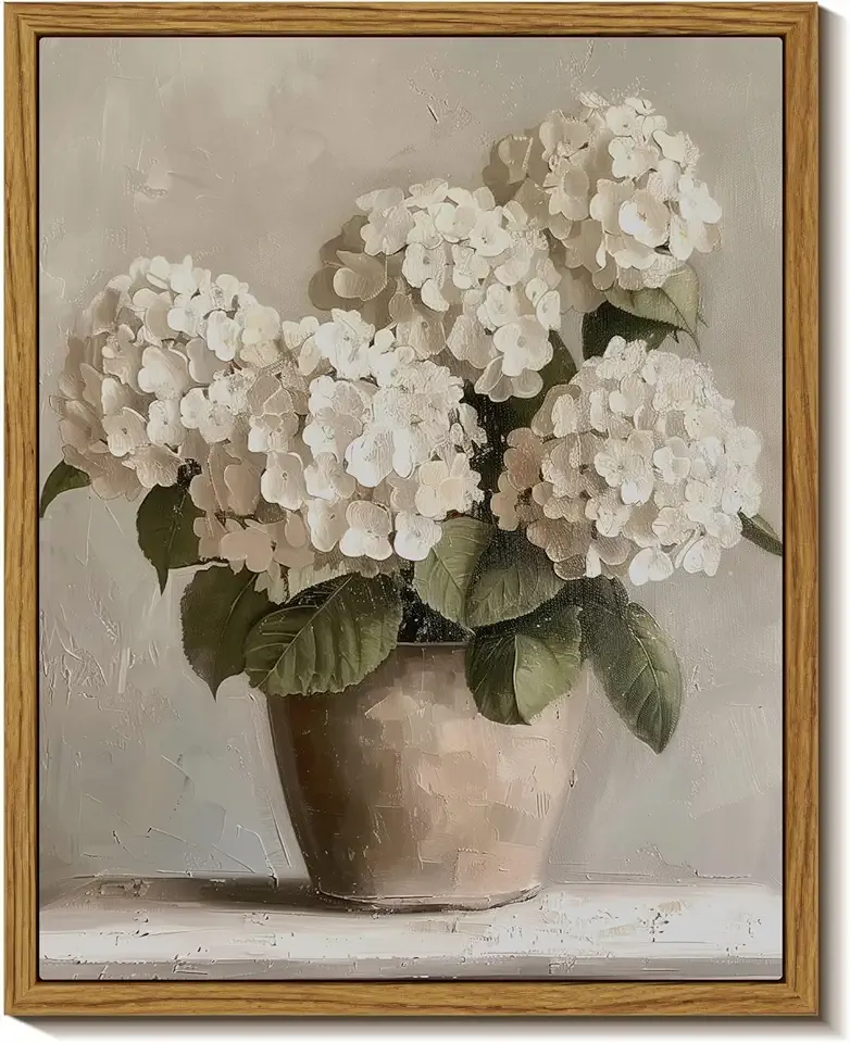 InSimSea Framed Canvas Wall Art Vintage Decor, Hydrangea Floral Pictures Bathroom Wall Decor Aesthetic, Living Room Bedroom Flower Home Retro Decorations, 8"x10"