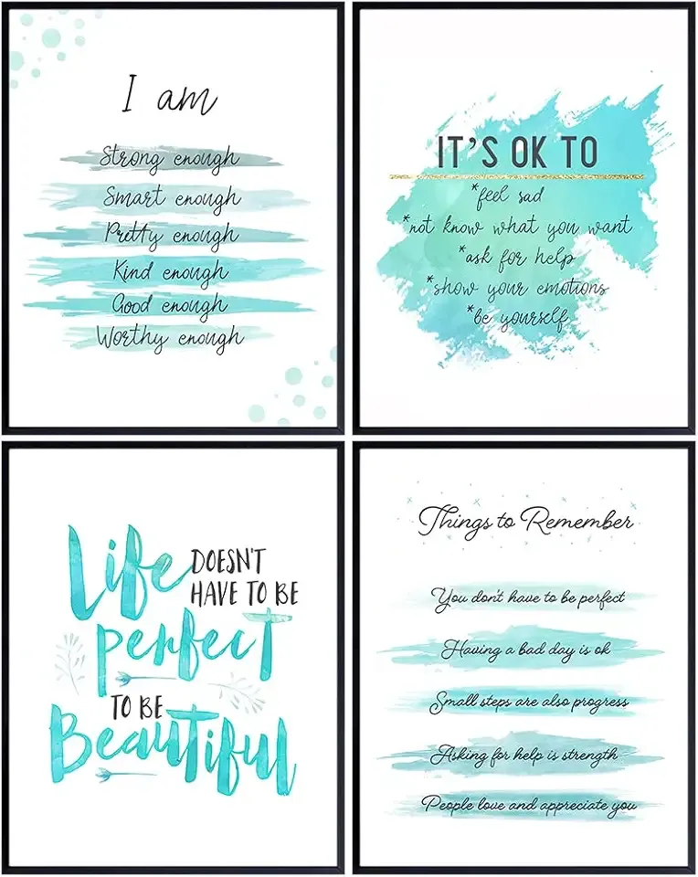Blue Inspirational Motivational Quotes Wall Art - Inspiring Art Posters 11x14- Encouraging Self Improvement Positive Affirmations Sayings Wall Decor - Uplifting Encouragement Gifts for Empowered Women