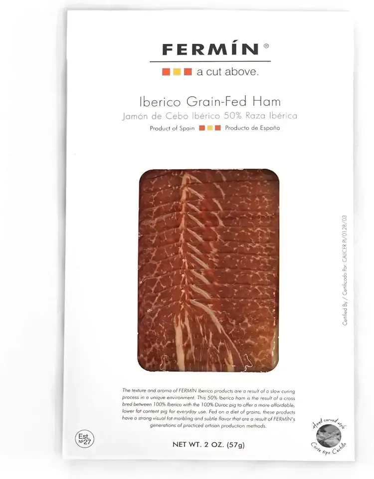 Fermin Jamon Iberico – All Natural Sliced Spanish Ham, 2 oz – No Nitrates or Nitrites, Gluten & Lactose Free – Aged 28+ Months