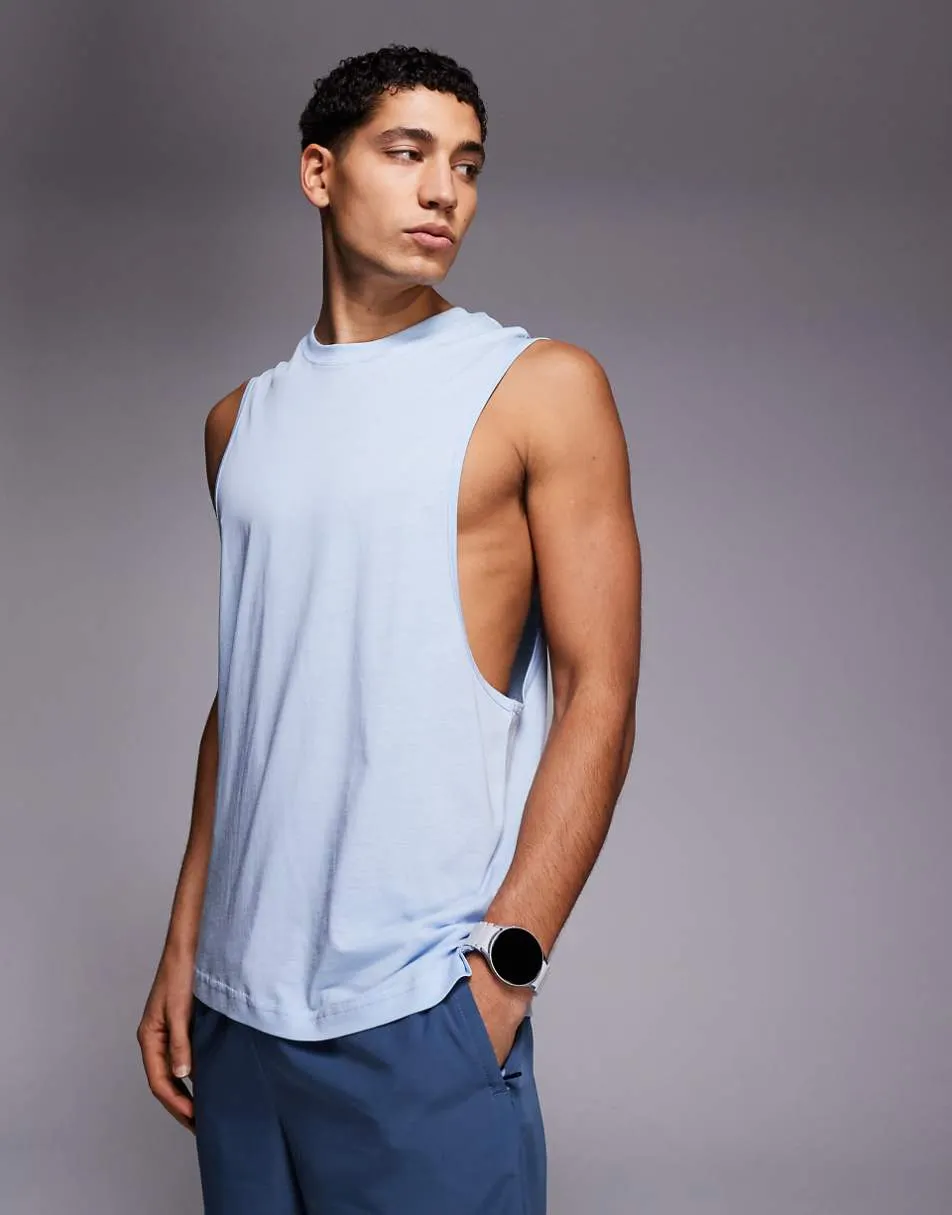 4505 Yoga lightweight quick dry performance drop armhole singlet in sky blue