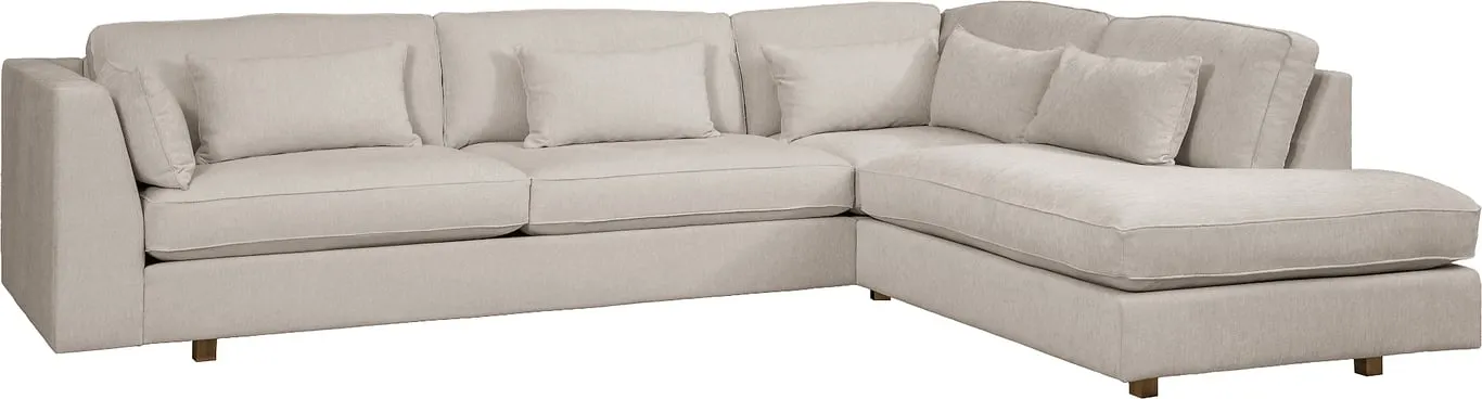 Hjellegjerde Dyp hjørnesofa 3,5 seter + hjørne + endemodul, armlen 4, stoff Anabela velg farge