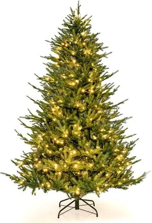 Árbol de Navidad Artificial Mixto de 210 cm con 1130 Puntas, Árbol de Navidad plegable con 8 modos de luz, 380 luces LED de color blanco cálido