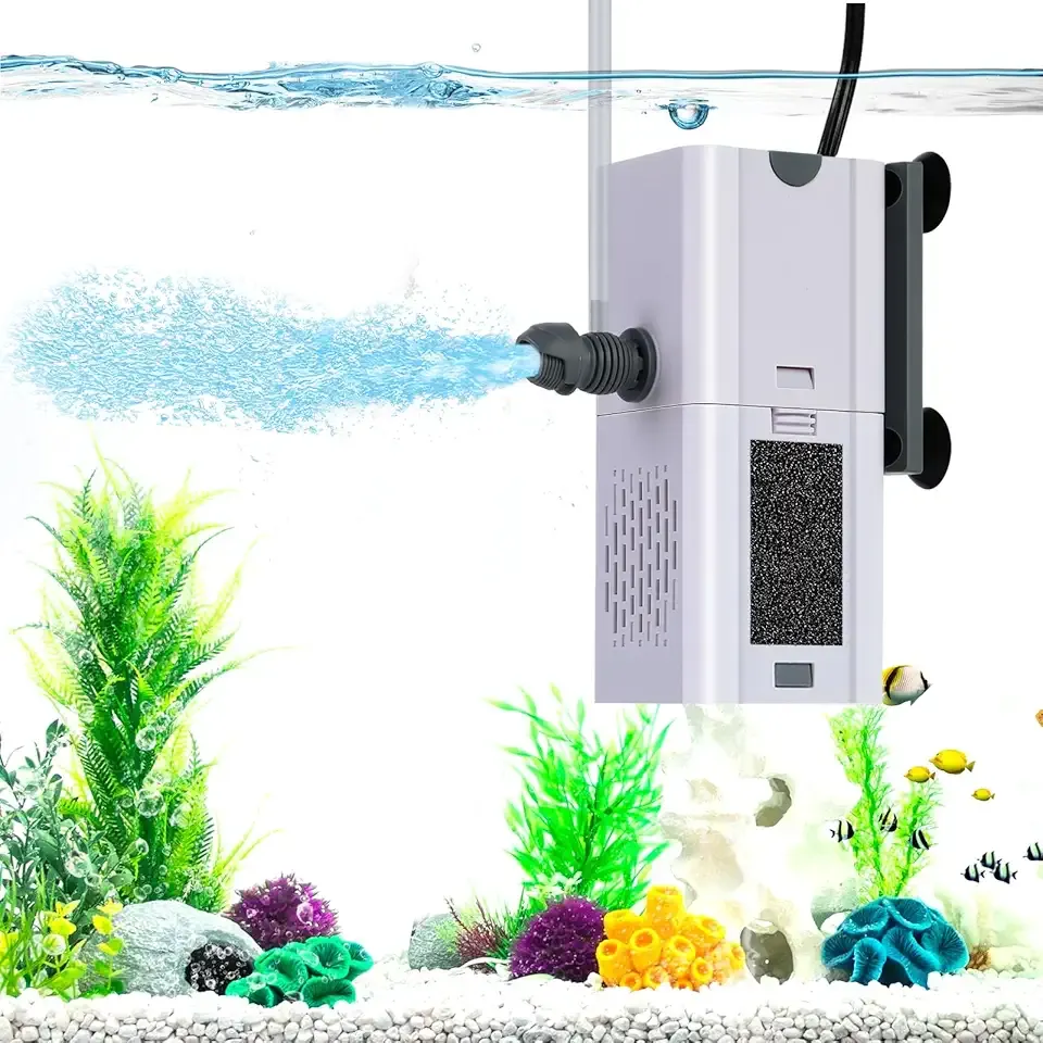 132 GPH 4-in-1 Aquarium Filter, 10-40 Gallon Fish Tank Filters Filtration and Oxygenation, Filter for Fish Tank with Biochemical Cotton, Multi-Functional Turtle Tank Filter(7 W)