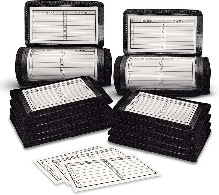 GSM Brands Quarterback (QB) Play Wristband - Youth Size - Pro Football Armband Playbook - 10 Pack (Black)