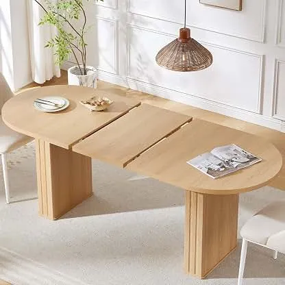 YUFAM 63-79 Inch Extendable Dining Table for 4-8 Oval Wood with Fluted Base | Expandable Dinning Mid Century Modern for Dining Room Kitchen Living Room YUFAM 63-79 Inch Extendable Dining Table for 4-8 Oval Wo…