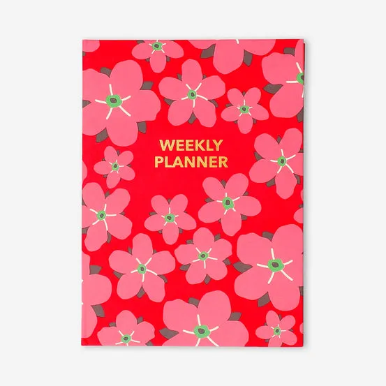 Ukeplanlegger med rød blomstermotiv