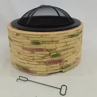Feuerschale aus MgO und Stahl, ca. 67,5 x 67,5 x 51 cm - Beige / Braun in Steinoptik