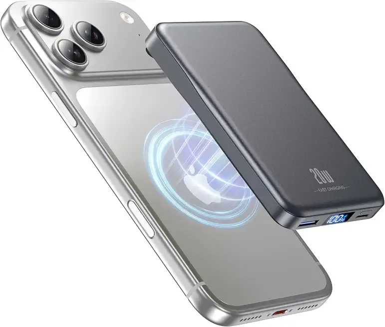 Magnetic Portable Charger 10000mAh, Fast Charging MagSafe Battery Pack | 20W USB-C Fast Charging PowerBank with LED Display, Travel Essentials Wireless Charger for iPhone 17/16/15/14/13/12, Gray