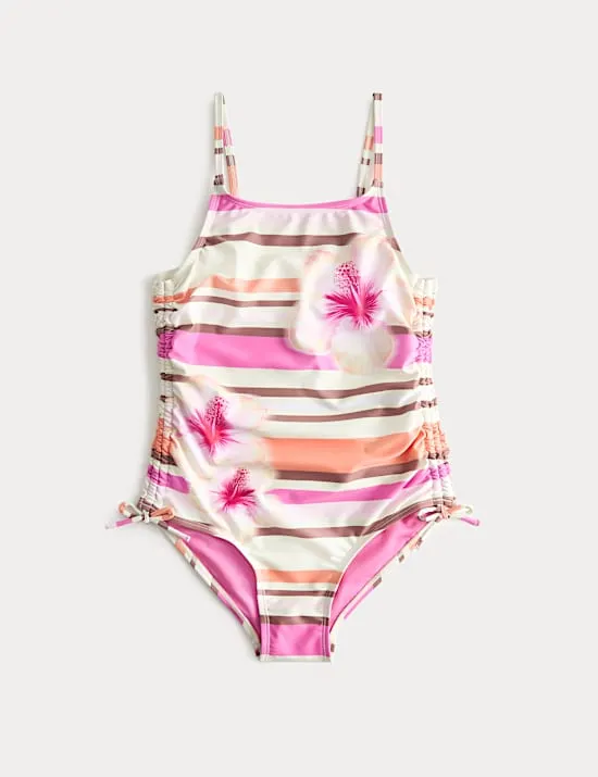 Hibiscus Print Striped Swimsuit (6-16 Yrs)