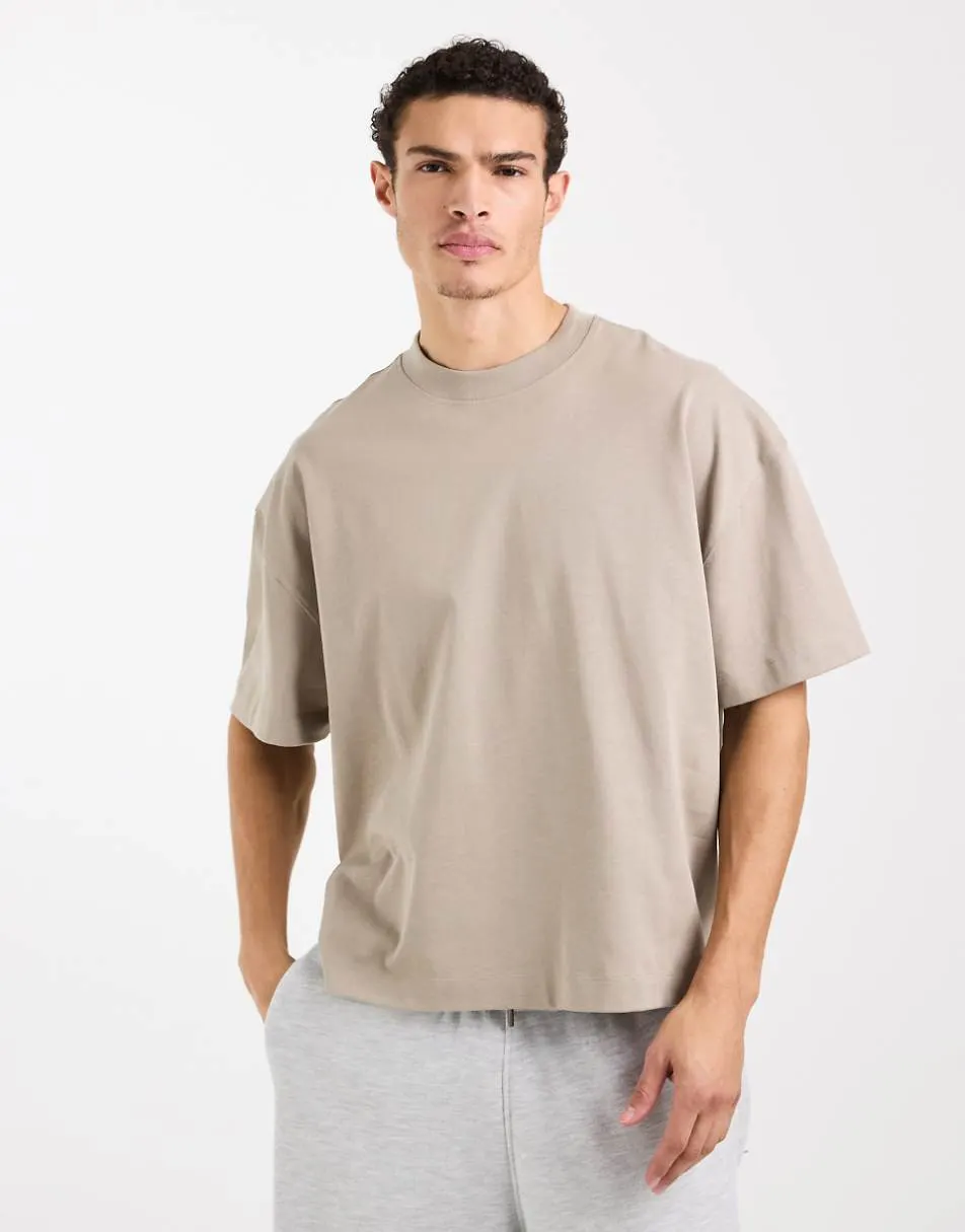 4505 heavyweight cotton boxy oversized drop shoulder t-shirt with quick dry finish in greige