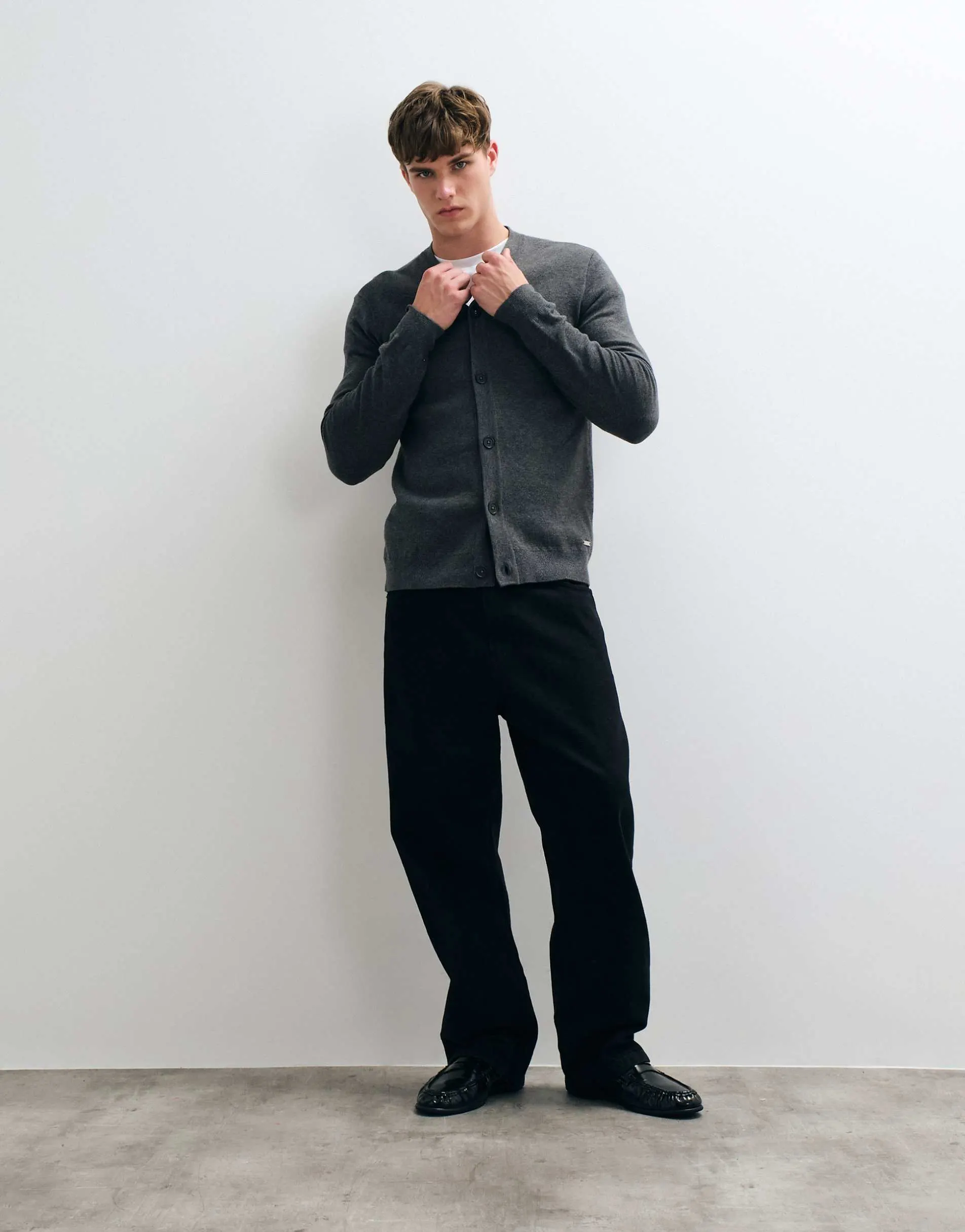Threadbare button up knitted cardigan in grey marl