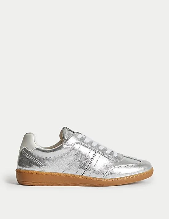 Leather Metallic Side Detail Trainers